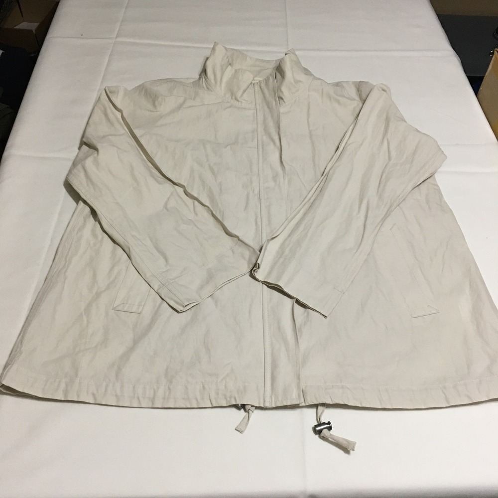 Eileen Fisher Zip Up Jacket Womens Large Cream Funnel Neck Drawstring Hem